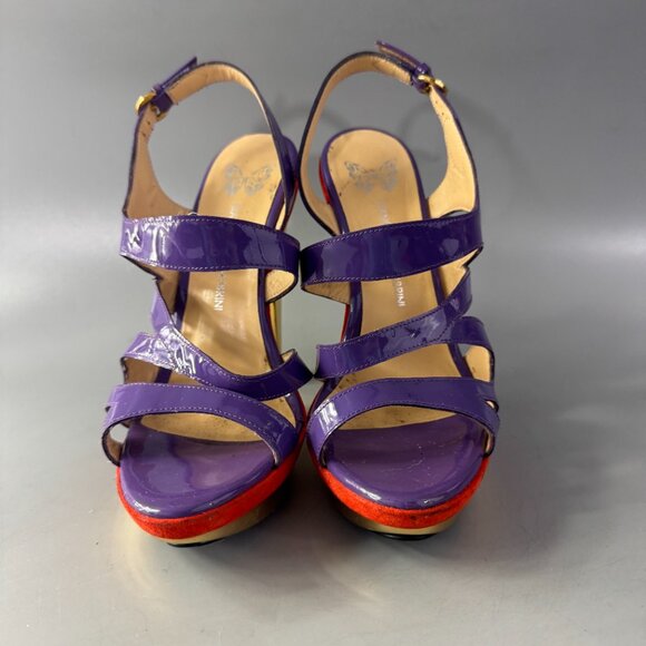 Francesca Mambrini Purple Patent Leather Strappy Platform Heels - Picture 3 of 14